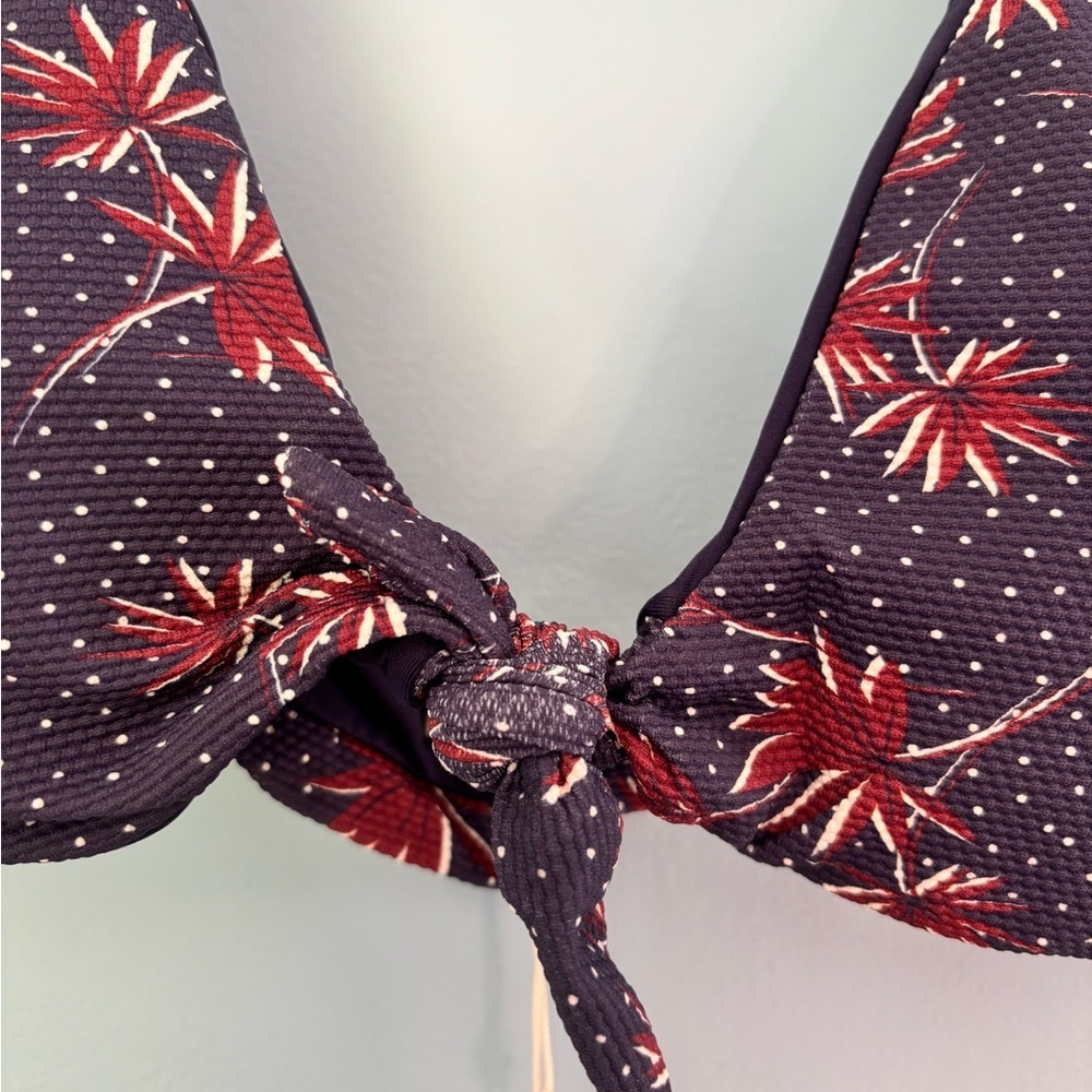 Eberjey Womens Cassidy Bikini Top Size XS Botanical Polka Dots Tie Front Navy - Picture 3 of 5
